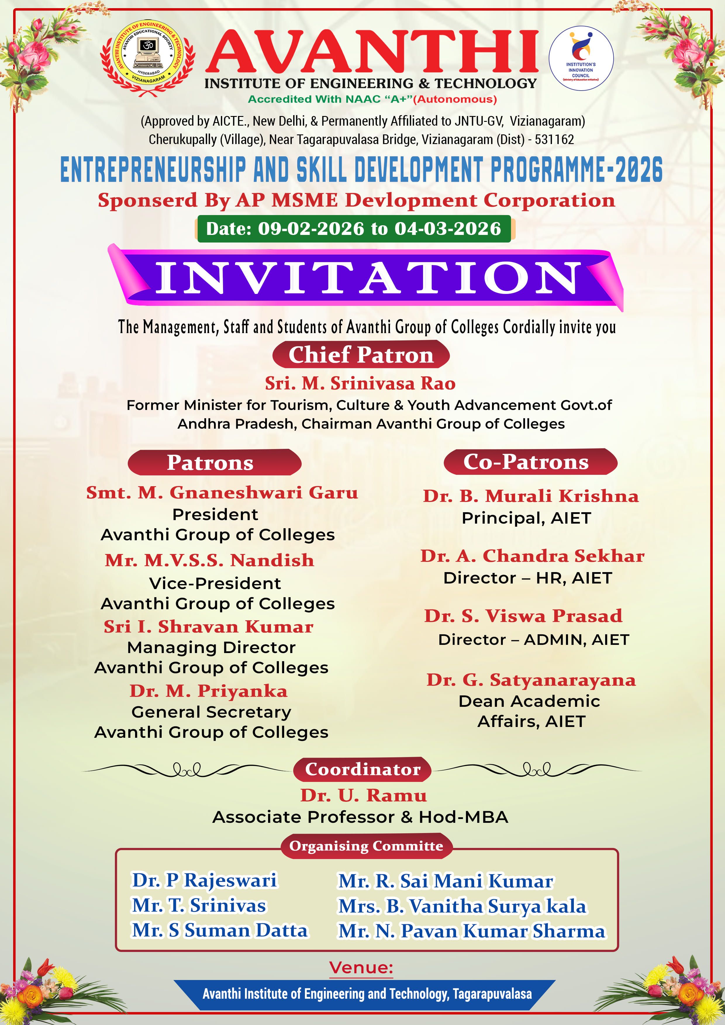 Avanthi Institute of Engineering & Technology Organizes Entrepreneurship and Skill Development Programme – 2026